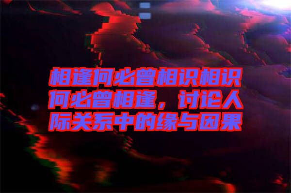 相逢何必曾相識相識何必曾相逢，討論人際關(guān)系中的緣與因果