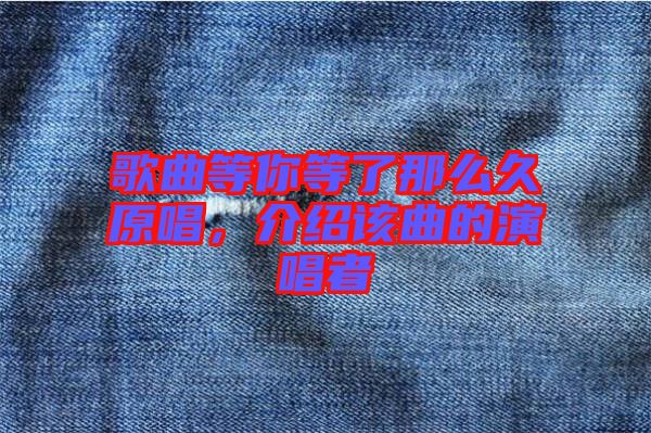 歌曲等你等了那么久原唱，介紹該曲的演唱者