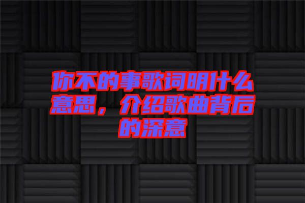 你不的事歌詞明什么意思，介紹歌曲背后的深意