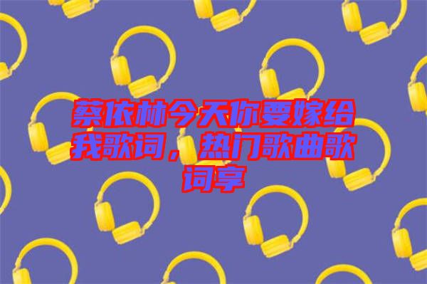 蔡依林今天你要嫁給我歌詞，熱門(mén)歌曲歌詞享