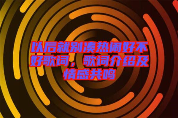 以后就別湊熱鬧好不好歌詞，歌詞介紹及情感共鳴