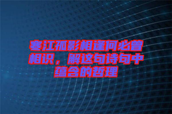 寒江孤影相逢何必曾相識(shí)，解這句詩句中蘊(yùn)含的哲理