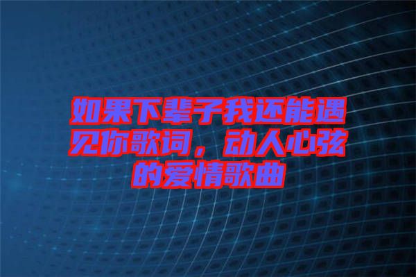如果下輩子我還能遇見你歌詞，動人心弦的愛情歌曲