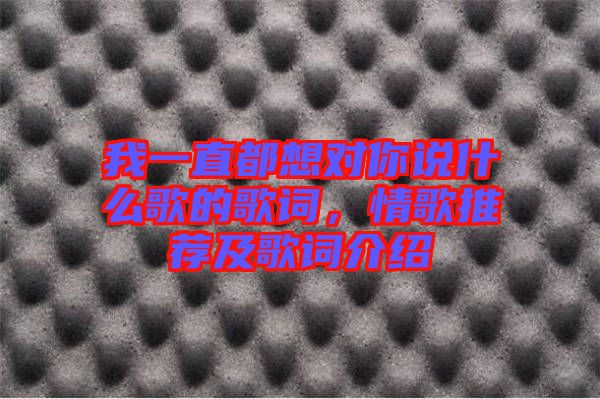 我一直都想對(duì)你說什么歌的歌詞，情歌推薦及歌詞介紹