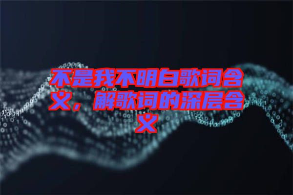 不是我不明白歌詞含義，解歌詞的深層含義