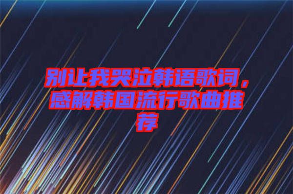 別讓我哭泣韓語歌詞，感解韓國流行歌曲推薦