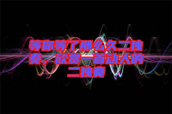 等你等了那么久二獨(dú)奏，欣賞一首動人的二獨(dú)奏