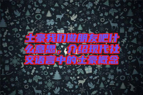 土豪我們做朋友吧什么意思，介紹現(xiàn)代社交語言中的土豪概念