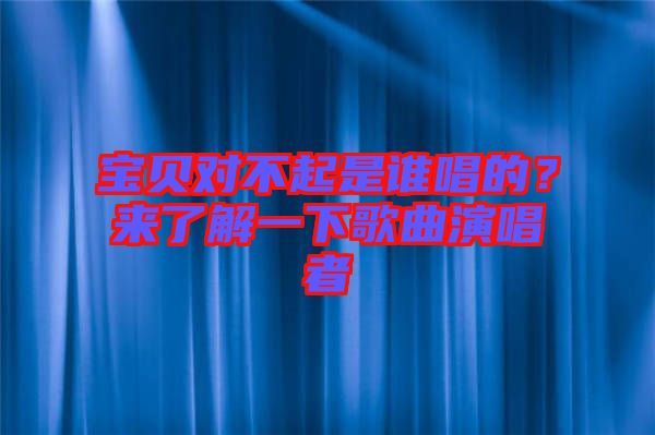 寶貝對不起是誰唱的？來了解一下歌曲演唱者