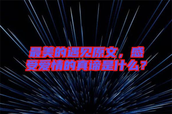 最美的遇見原文，感受愛情的真諦是什么？