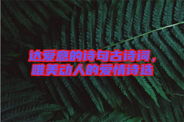 達(dá)愛意的詩句古詩詞，唯美動(dòng)人的愛情詩選