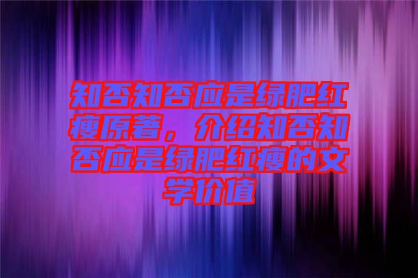 知否知否應(yīng)是綠肥紅瘦原著，介紹知否知否應(yīng)是綠肥紅瘦的文學(xué)價(jià)值