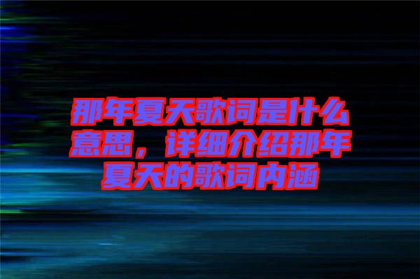 那年夏天歌詞是什么意思，詳細(xì)介紹那年夏天的歌詞內(nèi)涵