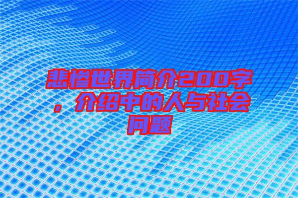 悲慘世界簡(jiǎn)介200字，介紹中的人與社會(huì)問題