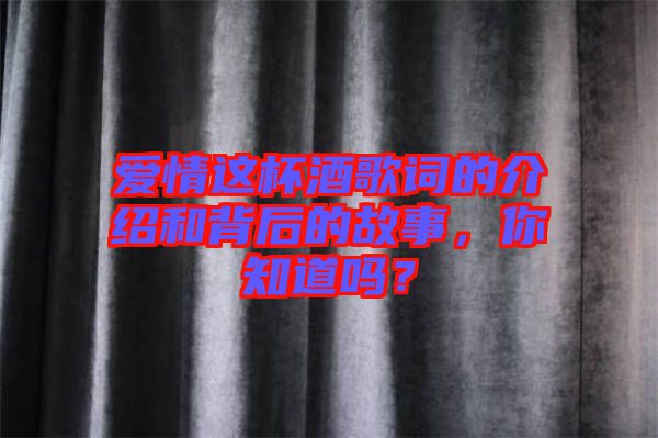 愛情這杯酒歌詞的介紹和背后的故事，你知道嗎？