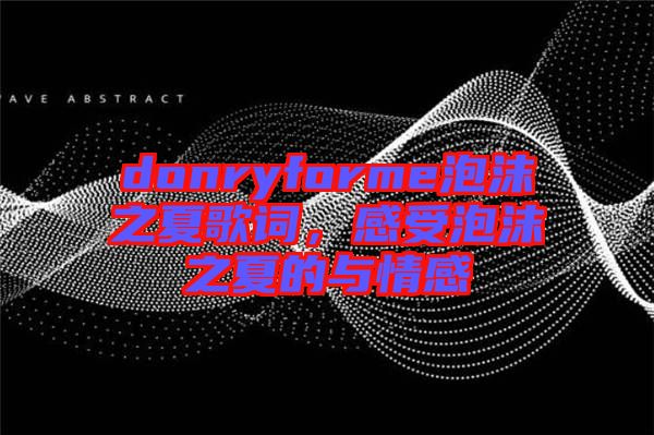 donryforme泡沫之夏歌詞，感受泡沫之夏的與情感