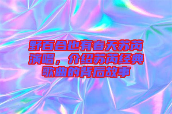野百合也有春天蘇芮演唱，介紹蘇芮經(jīng)典歌曲的背后故事