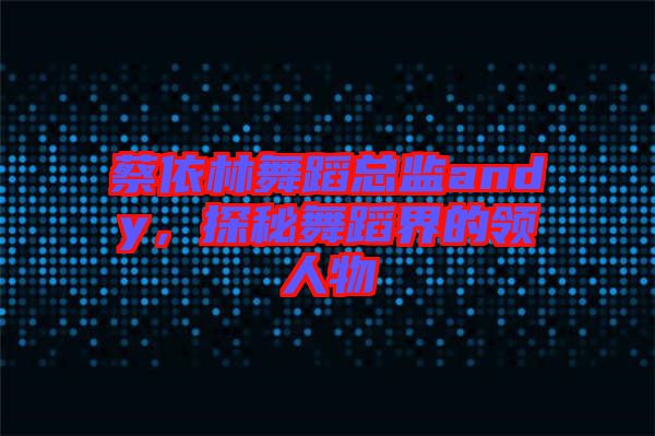 蔡依林舞蹈總監(jiān)andy，探秘舞蹈界的領(lǐng)人物