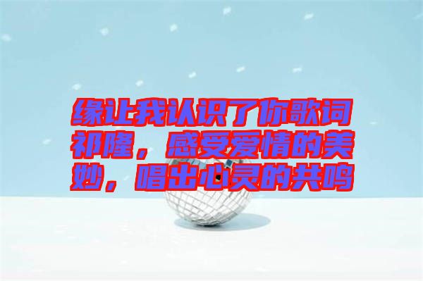 緣讓我認(rèn)識(shí)了你歌詞祁隆，感受愛(ài)情的美妙，唱出心靈的共鳴