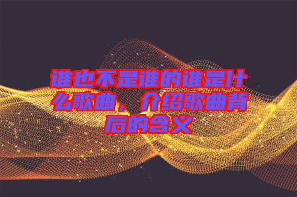 誰(shuí)也不是誰(shuí)的誰(shuí)是什么歌曲，介紹歌曲背后的含義