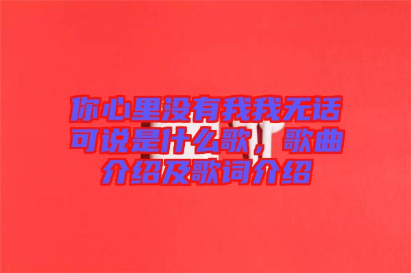 你心里沒有我我無話可說是什么歌，歌曲介紹及歌詞介紹