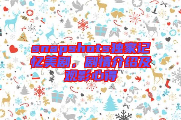 snapshots獨家記憶美劇，劇情介紹及觀影心得