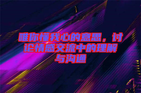 唯你懂我心的意思，討論情感交流中的理解與溝通
