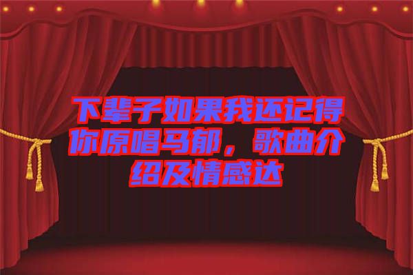 下輩子如果我還記得你原唱馬郁，歌曲介紹及情感達(dá)