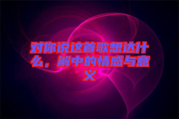 對你說這首歌想達什么，解中的情感與意義