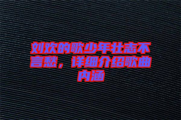 劉歡的歌少年壯志不言愁，詳細介紹歌曲內(nèi)涵