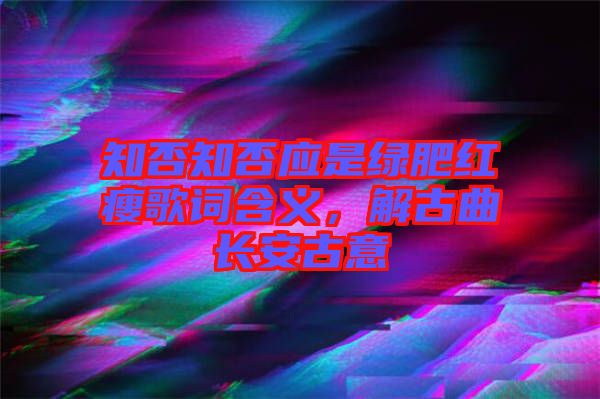 知否知否應(yīng)是綠肥紅瘦歌詞含義，解古曲長(zhǎng)安古意