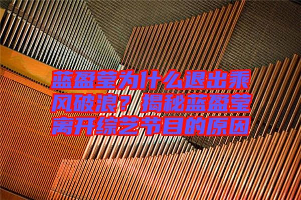 藍(lán)盈瑩為什么退出乘風(fēng)破浪？揭秘藍(lán)盈瑩離開綜藝節(jié)目的原因