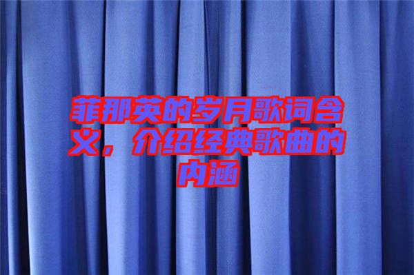 菲那英的歲月歌詞含義，介紹經典歌曲的內涵