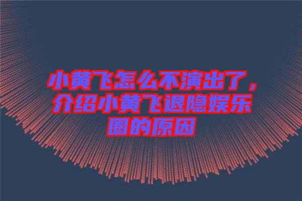 小黃飛怎么不演出了，介紹小黃飛退隱娛樂圈的原因