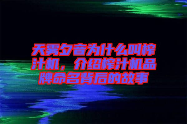 天霧夕音為什么叫榨汁機(jī)，介紹榨汁機(jī)品牌命名背后的故事