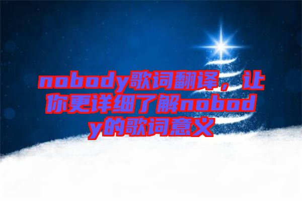 nobody歌詞翻譯，讓你更詳細了解nobody的歌詞意義