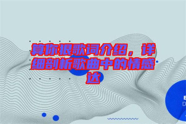 算你狠歌詞介紹，詳細(xì)剖析歌曲中的情感達(dá)