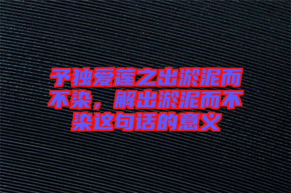 予獨(dú)愛蓮之出淤泥而不染，解出淤泥而不染這句話的意義