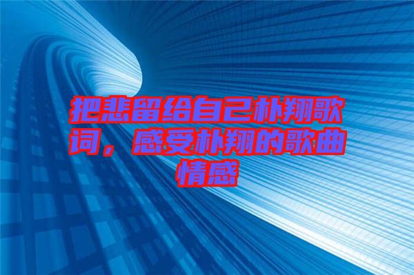 把悲留給自己樸翔歌詞，感受樸翔的歌曲情感