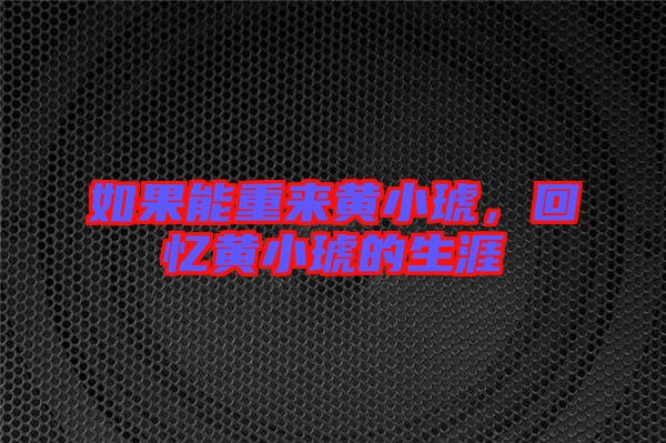 如果能重來黃小琥，回憶黃小琥的生涯