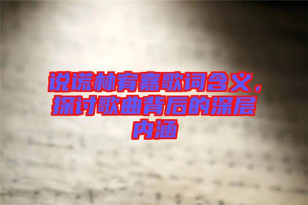 說謊林宥嘉歌詞含義，探討歌曲背后的深層內(nèi)涵